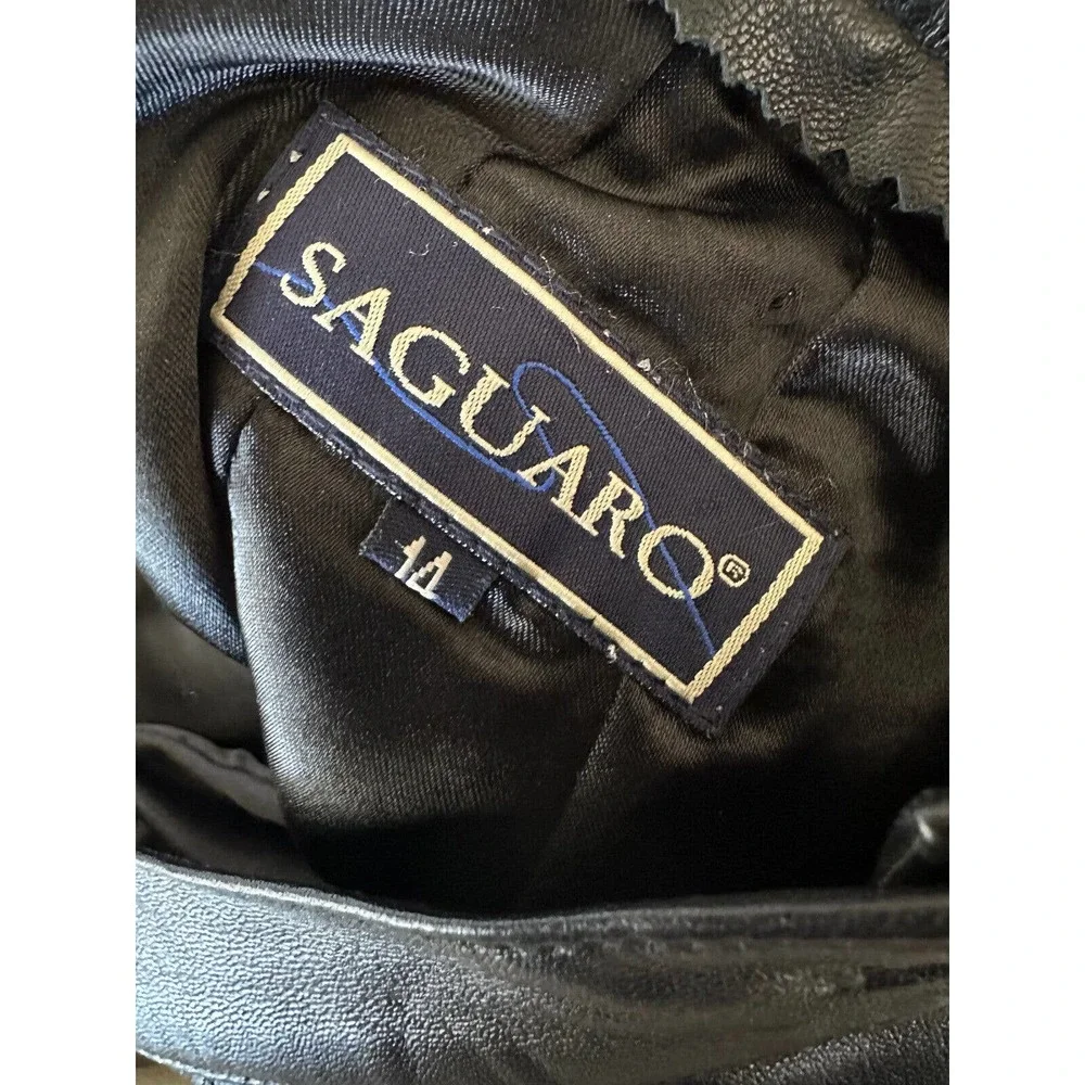 Saguaro Genuine Soft Leather Double Slit Buckle Skirt Black Women's Size 14 - Picture 5 of 16